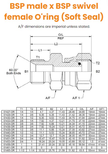 1/4 BSP x 1/4 BSP ORING M/F Hydraulic Adaptor